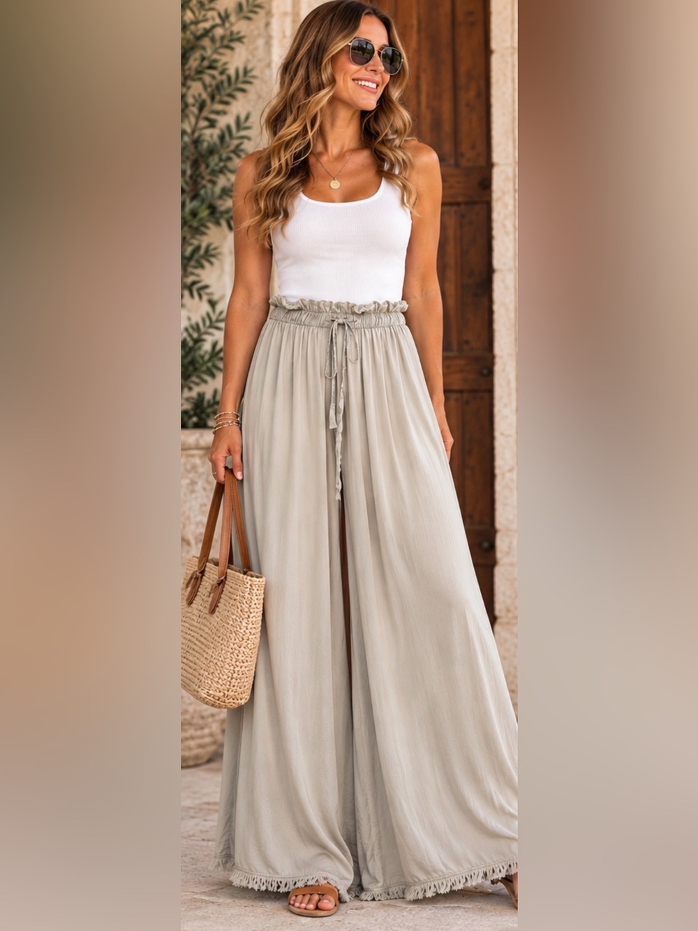 Milio Milano Silky Wide Leg Pants Made in Italy Viscose/Silk Blend- size M